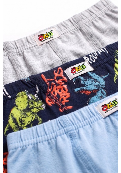 Öts Erkek Çocuk 3 Lü Pamuklu Boxer Baskılı Ergonomik Tasarım 7367-3 Renkli