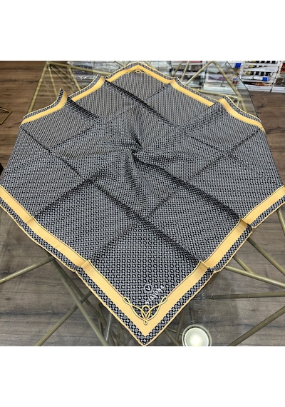 Vissona Minik Motif Desenli %100 Twill İpek Eşarp - 60960 Siyah, Gold - 03