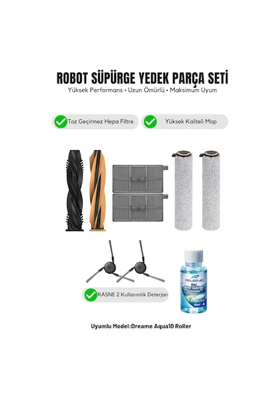 Dreame Aqua10 Roller İle Uyumlu 1 Ana Fırça 2 Yan Fırça 2 Filtre 2 Mop 1 Deterjan 3.0