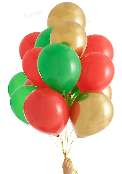 12'li Yılbaşı Balon Metalik Yeşil Kırmızı Gold Yeni Yıl Dekorasyo