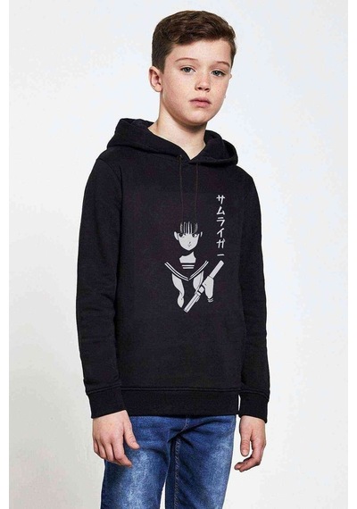 Tshirthane Anime One Punch Man Baskılı Unisex Çocuk Kapüşonlu Siyah Sweat (534716194)