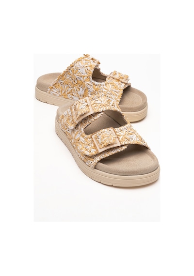 Luvishoes Luvi Shoes Mılana Bej Desenli Hakiki Deri Tokalı Çift Bantlı Kadın Terlik Bej