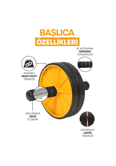 Fitness Karın Egzersiz Aleti Ab Roller 2x Tekerlekli Mekik Ev Spor İncelme Kas Yapma Aleti S309