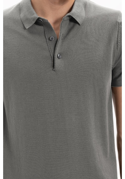 Tudors Erkek Slim Fit Dar Kesim Pamuklu Örme Triko Gri Polo Yaka Tişört-46226