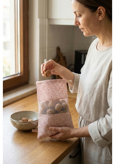 3 Adet Bakliyat Kesesi Büyük Boy 24x34 Erzak Kuru Gıda Saklama Kabı Torbası Fileli Bez Soft-Set 101