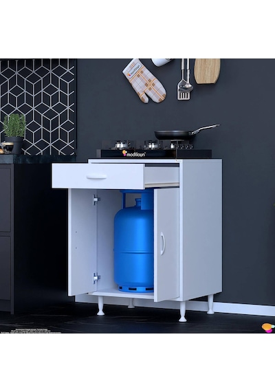 Eliusta Lumin Tüp Yuvalı 65 Cm Ankastre Ocak Altı Dolap 65x88x48 Cm Beyaz Dolap Çekmeceli Mutfak Organizeri Beyaz