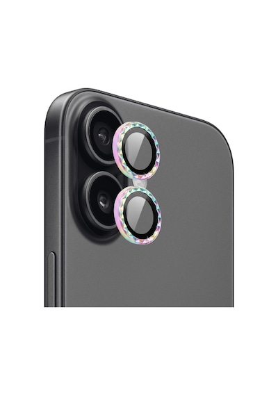 Apple iPhone Uyumlu 16 / 16 Plus İçin Ipg Prolens Kamera Lens Koruyucu Elmas Kesim Çerçeveli, Kırılmaz Cam Çok Renkli