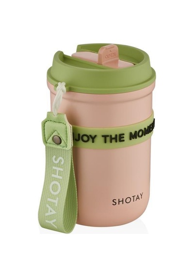 Shotay Strow Çelik Termos Mug 410ml Pembe Pembe