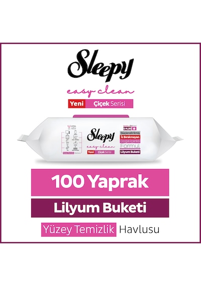 Sleepy Easy Clean Lilyum Buketi Yüzey Temizlik Havlusu Mendili 100 Yaprak