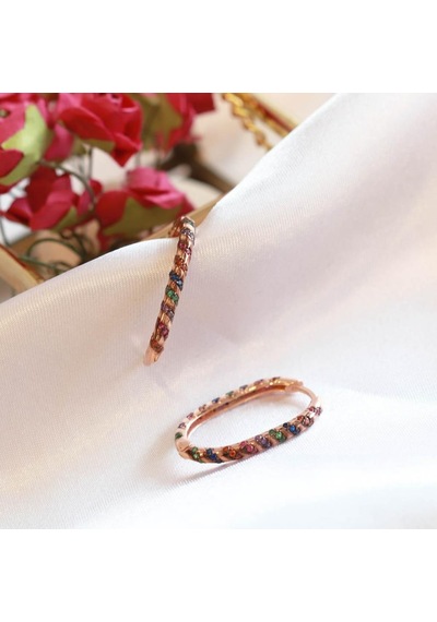 Renkli Zirkon Taşlı Apm Modeli Oval Halka Gümüş Küpe Gümüş