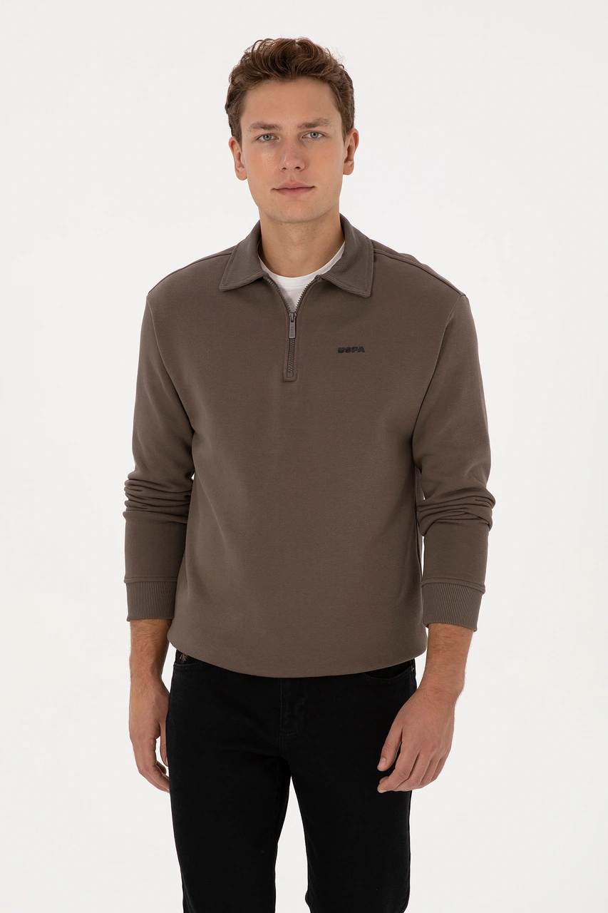 U.S. Polo Assn. Erkek Regular Fit Yarım Fermuarlı Vizon Basic Sweatshirt 50313783-VR052
