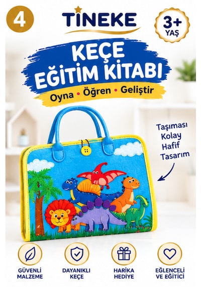 Tineke 3+ Yaş Keçe Eğitim Kitabı Montessori Eğitici Aktivite Oyuncağı Beceri Ve Zeka Geliştirici Çocuk Kitabı 4 Sayfa Mavi-ing