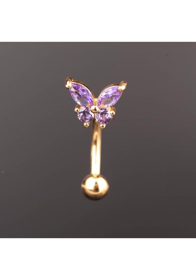 Zirkon Taşlı Kelebek Model Göbek Piercingi Kelebek Göbek Piercingi Antra Melanj
