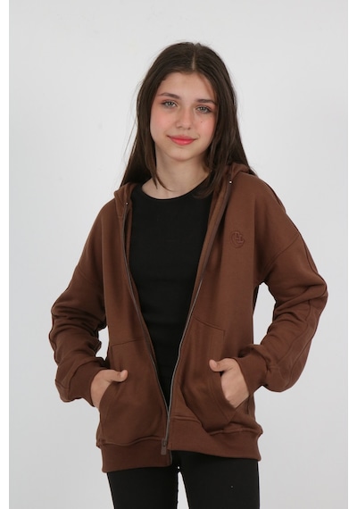 Toontoy Kız Çocuk Kapüşonlu Fermuarlı Cepli Düşük Omuz Nakış Baskılı Örme Hırka - 3 İplik Şardonsuz Kahverengi Toontoy Kız Çocuk Kapüşonlu Fermuarlı Cepli Düşük Omuz Nakış Baskılı Örme Hırka - 3 İplik Şardonsuz Kahverengi
