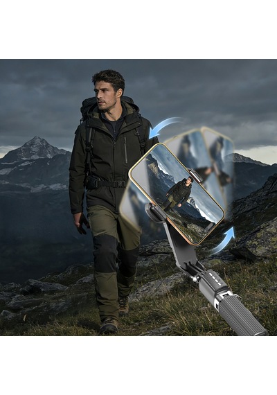 Lenyes Lph124 Dolgu Işıklı Teleskopik Tripod Ve Mini Selfie Çubuğu Siyah