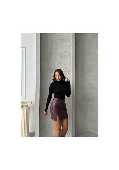Verymoda Suni Deri Miini Etek F1114 Bordo