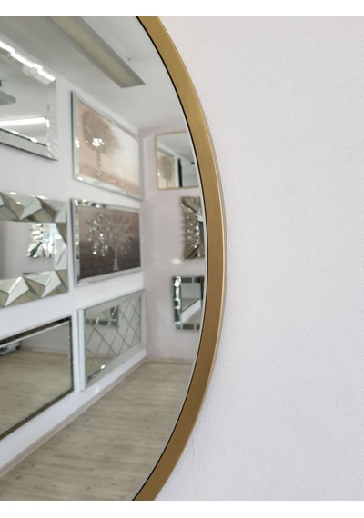 Ayna Denizi Circle Eighty Gold Model Gold Altın Renk Metal Çerçeveli Yuvarlak Dekoratif Ayna Gold - Altın