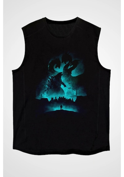 Startmore Adrift Ko Buta Unisex Godzilla Iı Canavarlar Kralı Baskılı Siyah Kolsuz T-shirt Kk19514 Siyah