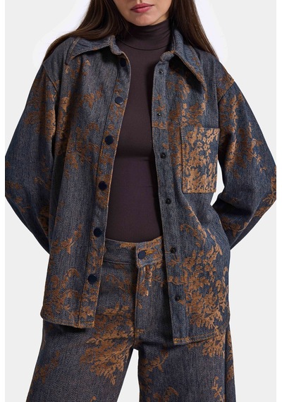 Kadın Kahve Kot 1w6-202 Oversize Özel Kumaş Tasarım Denim Ceket Gömlek
