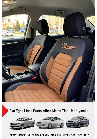 Premium Serisi Lüks Keten Oto Koltuk Kılıfı Fiat Egea-linea-punto-albea-marea-tipo-uno Uyumlu Taba