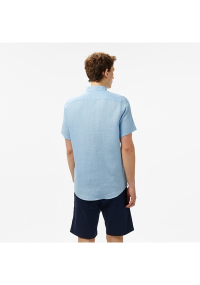 Nautica Erkek Mavi Classic Fit Keten Gömlek Düz W55100t Mavi