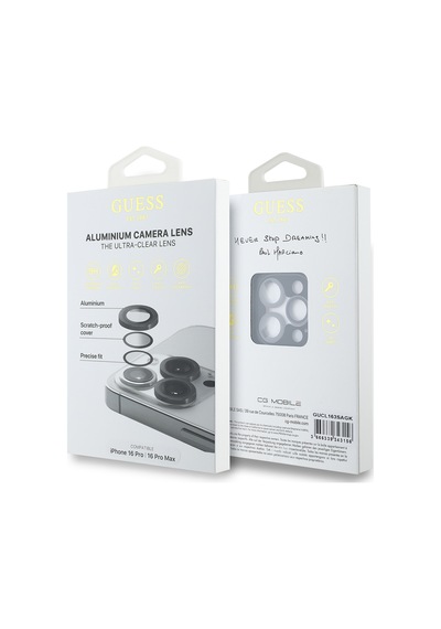 Apple Uyumlu   iPhone 17 Pro Max Guess Lisanslı Metal Kamera Lens Koruyucu Siyah