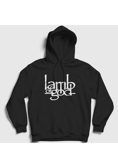 Presmono Unisex Logo Lamb Of God Kapüşonlu Sweatshirt Siyah