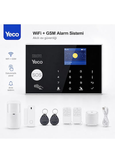 Yeco Sas-10 Akıllı Alarm Sistemi Wifi, Tuya Uyumlu, Mobil Kontrollü