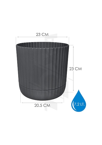 Sütun Saksı Kendinden Tabaklı Drenajlı Plastik Çiçek Saksısı 1 Adet, Antrasit, 7.2 Litre