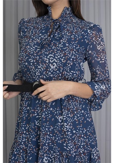Dip Moda Kadın Kemerli Leopar Desenli Şifon Elbise Dpapcx04 Indigo Dip Moda Kadın Kemerli Leopar Desenli Şifon Elbise Dpapcx04 Indigo