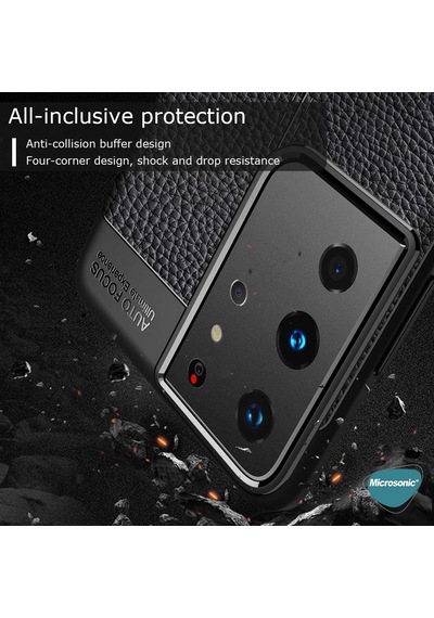 Microsonic Samsung Uyumlu Galaxy S21 Ultra Kılıf Deri Dokulu Silikon