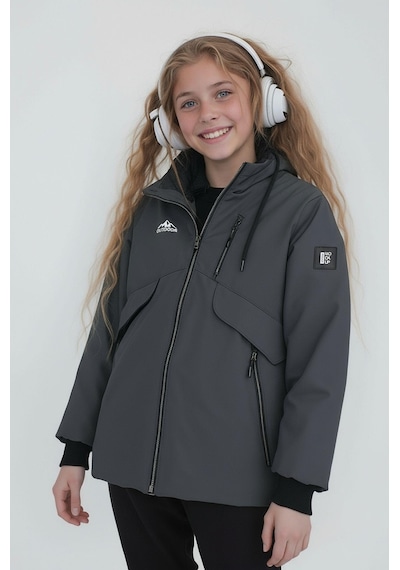 Sivaist Kız Çocuk Gri Outdoor Su İtici Kapüşonlu Kaban Rüzgar Geçirmez, Hafif Ve Dayanıklı Gri