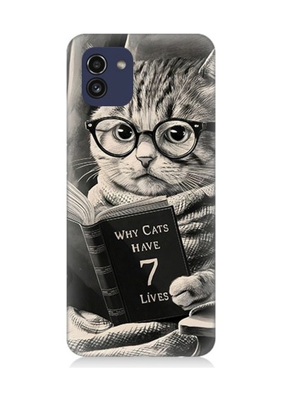Samsung Galaxy A03 Uyumlu Kitap Okuyan Kedi Desenli Silikon Kılıf