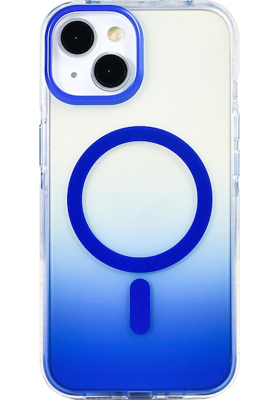 Apple Uyumlu iPhone 14 Kılıf Transparan Renk Geçişli M-safe Şarj Özellikli Toros Kapak Mavi