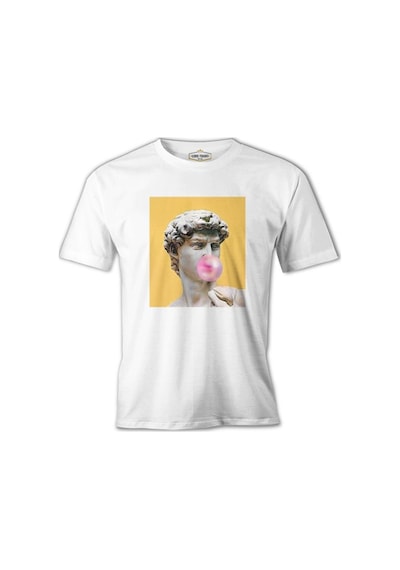 Michelangelo - David Behind Bubble Gum Beyaz Erkek Tshirt