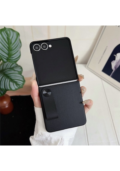 Teleplus Samsung Galaxy Uyumlu  Z Flip 7 Kılıf Skinfeel Shockproof El Tutmalı Standlı Kapak Siyah