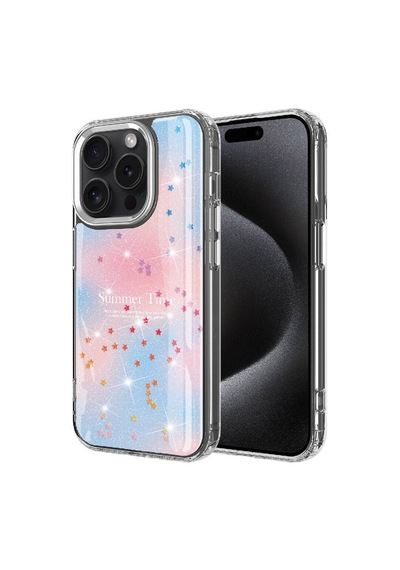 Apple Uyumlu iPhone 15 Pro Max Kılıf Simli Desenli Hassas Buton Tasarımlı Parlak Silikon Kapak Task