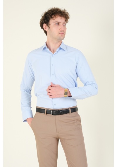 Giyim Dünyası Erkek Slim Fit Gömlek Mavi 001