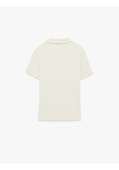 Koton Kısa Kollu Pamuklu Slim Fit V Yaka Polo Tişört Ekru 6sam10074mk
