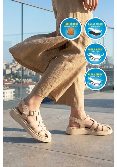 Ayakmod 12500 Z Bej Kadın Sandalet