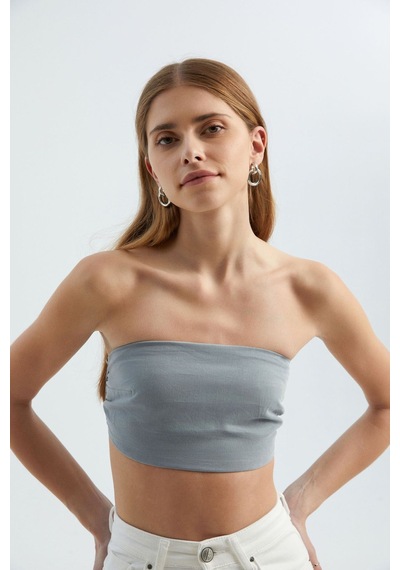 Hiccup Amerikan Koltsuz Temel Crop Top Gri