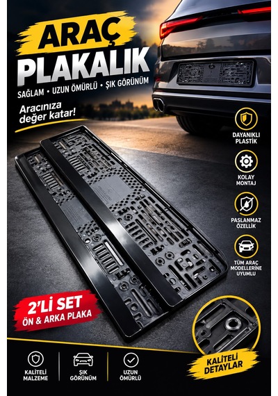 Araç Plakalık Uzun Ömürlü Sağlam Universal Şık Görünüm 2li Set Ön-arka Plaka
