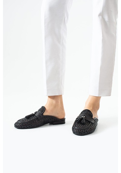 Dericia Shoes Fable Hakiki Deri Günlük Rahat Kadın Terlik Siyah