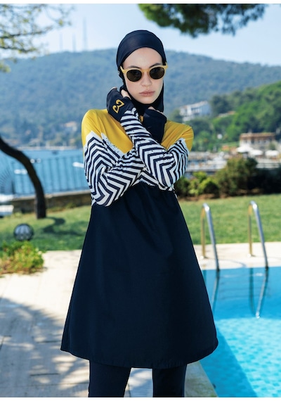 Mayovera Tesettür Mayo - Zigzag Hardal Siyah