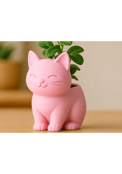 3d Baskı Sevimli Kedi Saksı - Figürlü Sukulent Saksısı-pembe Çok Renkli