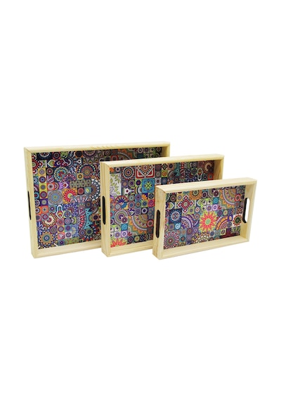 3 Boy Ahşap Tepsi Desenli Zemin 16x26 - 21x31 - 24x34cm Bambu