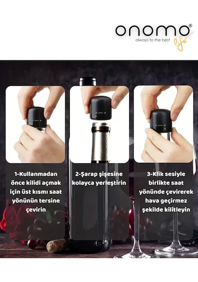 Life Vakumlu Sızdırmaz Şarap Şişesi Tıpası Siyah