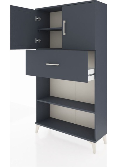Arges Dolap 3 Raflı Tek Çekmeceli 2 Kapaklı 88x30x163 Antrasi... Antrasit