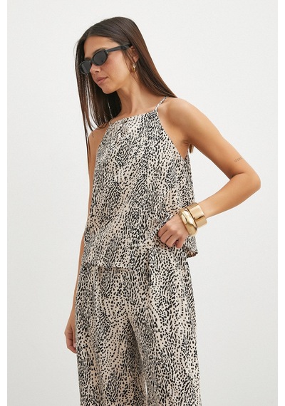 Uterpe Leopar Desenli Kolsuz Bluz