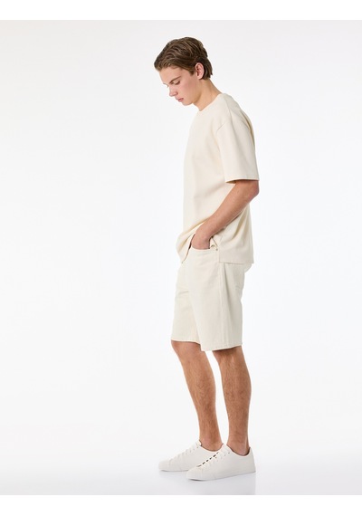 Koton Normal Bel Pamuklu Bermuda Straight Fit Jean Şort Ekru 6sam40387nd